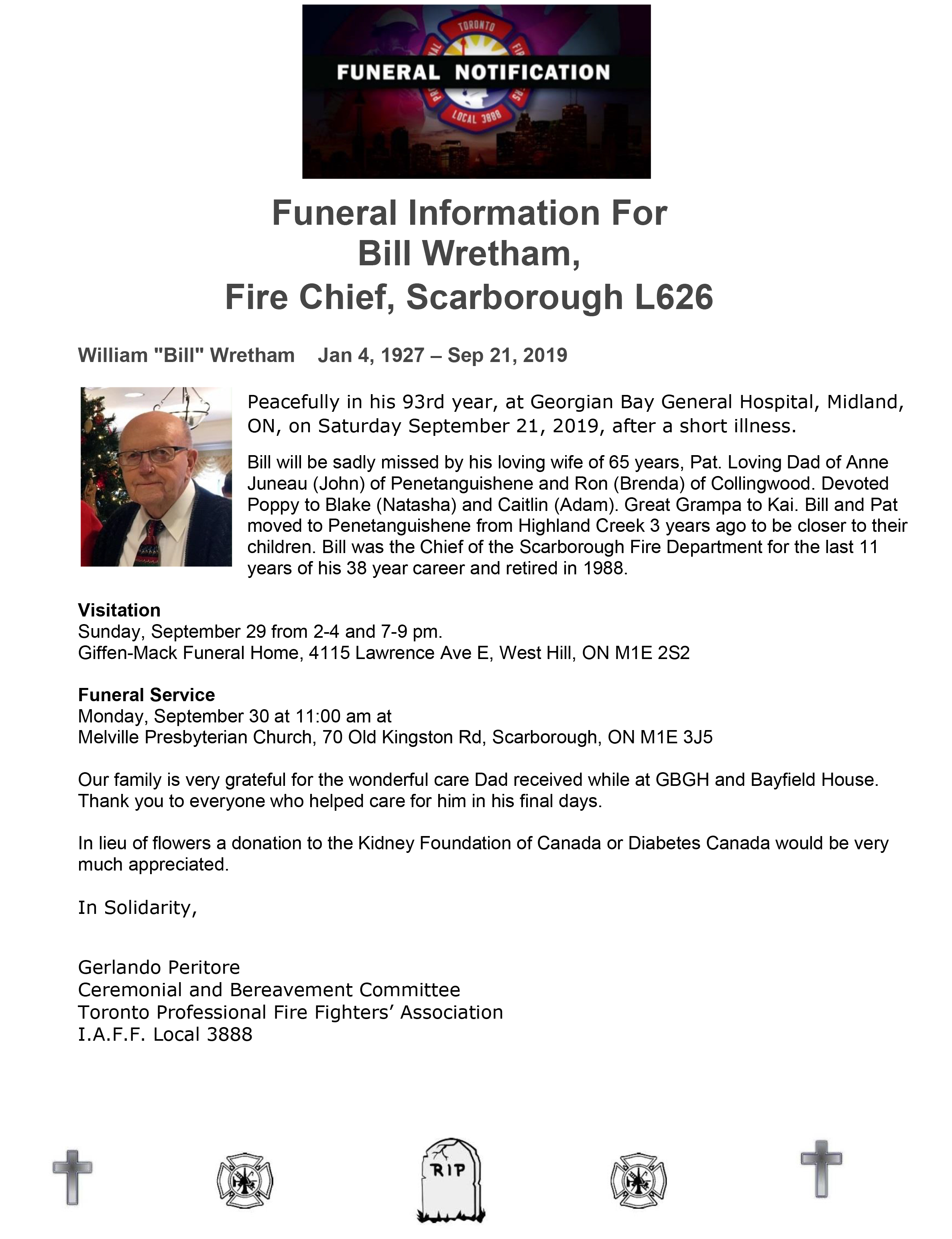 Bill Wretham, Fire Chief, Scarborough